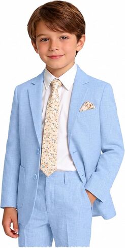 Lightweight Suits for Boys Summer Suit Set Kids Casual Breathable Slim Fit 4pcs Beach Wedding Tuxedo Blazer Pants Shirt, Tie in Kuwait