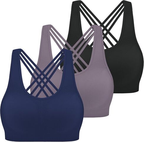 Strappy Padded Sports Bras for Women Seamless Support Yoga Workout Active Gym Tops in Saudi Arabia