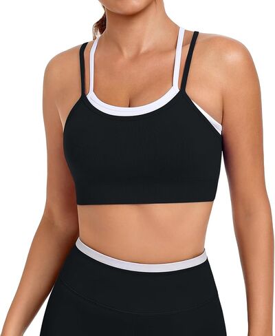 WANAYOU Sports Bras for Women Double Layer Sports Bra High Support Women's Sports Bra Color Block Cross Back Workout Yoga Bra in Saudi Arabia