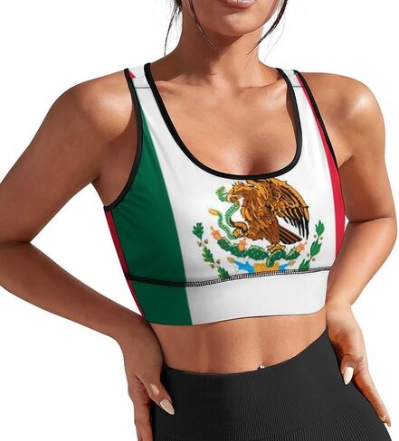 Delerain Flag Women Sports Bra with Pads Yoga Tank Tops Fitness Workout Running Crop Top U Neck in Kuwait
