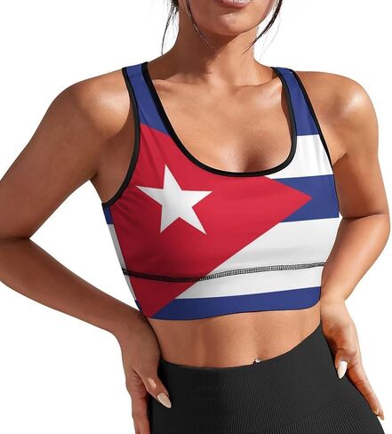 Delerain Flag Women Sports Bra with Pads Yoga Tank Tops Fitness Workout Running Crop Top U Neck in Kuwait