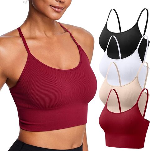 2/3/4 Pack Longline Sports Bra for Women, Low Impact Yoga Crop Tank Top with Built in Pad Convertible Adjustable Strap in Saudi Arabia