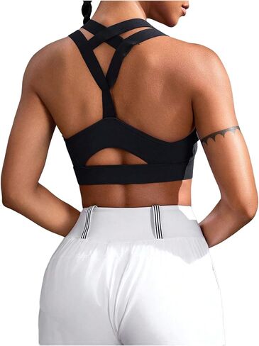 OYOANGLE Women's Sports Bra Cut Out Criss Cross Back Padded Yoga Workout Crop Tops in Kuwait