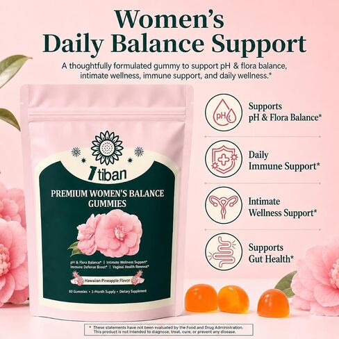 Pineapple Gummies for Women pH Balance, Feminine Probiotics for Vaginigal Health, Nutrition Feminine Gummies, Immune Support, Vegan, Gluten-Free, Hawaiian Pineapple 60 Gummies 30 Servings in Saudi Arabia