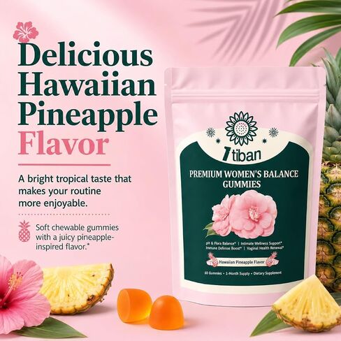 Pineapple Gummies for Women pH Balance, Feminine Probiotics for Vaginigal Health, Nutrition Feminine Gummies, Immune Support, Vegan, Gluten-Free, Hawaiian Pineapple 60 Gummies 30 Servings in Saudi Arabia