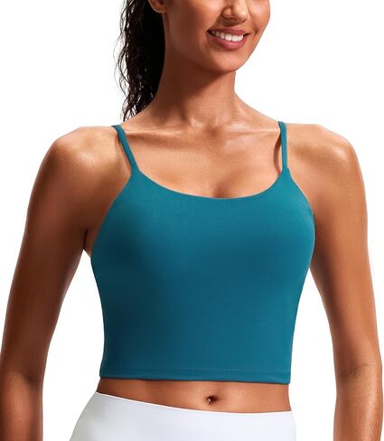 JOYSPELS Smooth Scoop Neck Crop Tank Tops for Women Longline Workout Sports Bras Padded Yoga in Kuwait