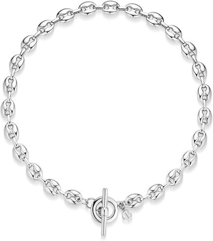 COBI Chunky Silver Necklace for Women, 925 Silver Plated Coffee Bean Necklace with Toggle Clasp, 18'' Chunky Link Chain Necklace, 18K Gold Tone Necklace Jewelry Gift in Kuwait