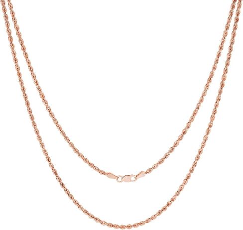 قلادة Nuragold 14k من الذهب الوردي الحقيقي 2.5 ملم سلسلة من قطع الماس (16 "-30") مجوهرات إيطالية للرجال والنساء in Kuwait