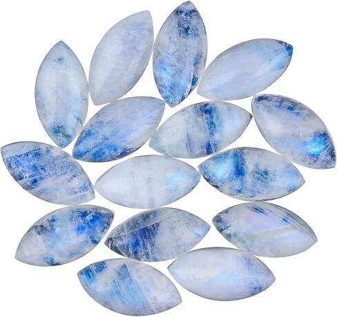 5pcs Rainbow Moonstone Cabochons Gemstone Crystals, Wholesale Bulk Lot, Wire Wrapping, Natural Stones, Jewelry Making Supplies, DIY, Décor, Gem Collection 18X9 MM, Marquise in Kuwait