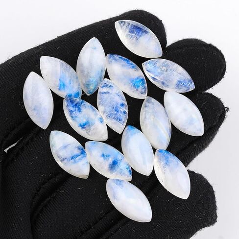 5pcs Rainbow Moonstone Cabochons Gemstone Crystals, Wholesale Bulk Lot, Wire Wrapping, Natural Stones, Jewelry Making Supplies, DIY, Décor, Gem Collection 18X9 MM, Marquise in Kuwait