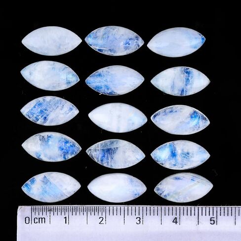 5pcs Rainbow Moonstone Cabochons Gemstone Crystals, Wholesale Bulk Lot, Wire Wrapping, Natural Stones, Jewelry Making Supplies, DIY, Décor, Gem Collection 18X9 MM, Marquise in Kuwait