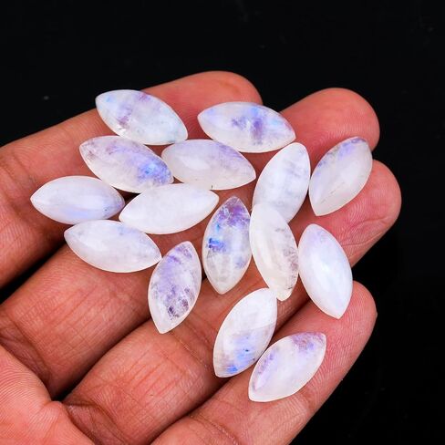 5pcs Rainbow Moonstone Cabochons Gemstone Crystals, Wholesale Bulk Lot, Wire Wrapping, Natural Stones, Jewelry Making Supplies, DIY, Décor, Gem Collection 18X9 MM, Marquise in Kuwait