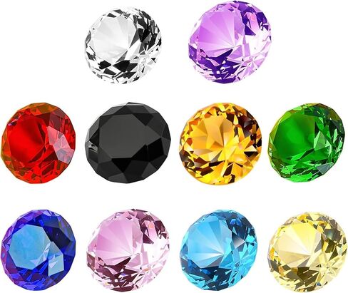 10 Pcs 0.78 Inch Colorful Crystal Diamonds – Faceted Glass Diamond Prism Gems with Grid Gift Box, Creative Decor for Home & Weddings in Kuwait
