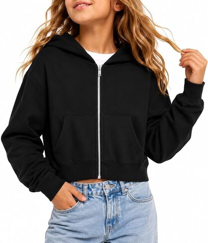 Girls Zip Up Hoodies Cropped Sweatshirt Lightweight Hooded Fall Jacket Teen Girl Back to School Outfits 5-14 Years in Saudi Arabia