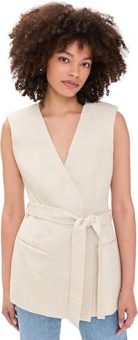 Good American Women's Linen Blend Sleeveless Belted Vest in Kuwait