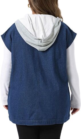 Agnes Orinda Women Plus Size Denim Vest Sleeveless with Drawstring Hood Casual Mid Long Jean Jacket Vests in Kuwait