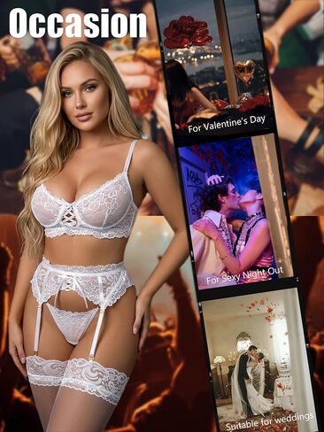 أطقم ملابس داخلية نسائية مثيرة مع حزام رباط مكون من 4 قطع من حمالة الصدر واللباس الداخلي مع جوارب (أبيض، صغير) in Kuwait