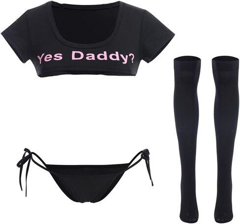 مجموعة ملابس داخلية نسائية من الرسوم المتحركة Yes Daddy مطبوعة بأكمام قصيرة وملابس داخلية داخلية مع جوارب in Kuwait