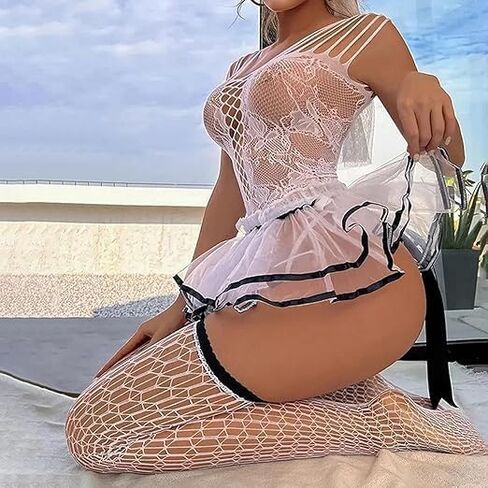 Sexy Lace Nightwear Set with Stockings Mesh Babydoll Lingerie with Ballet Ruffle Tutu Dress Christmas in Saudi Arabia