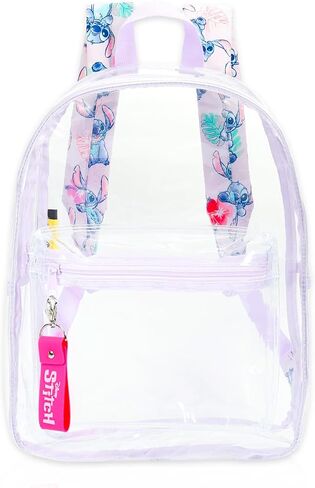 Stitch Clear Mini Backpack - 13" Stitch Iconic Transparent Small Backpack with Front Pocket, Water Bottle, Stickers Bundle | Adjusts to Fit Teens, Adults, Women in Kuwait