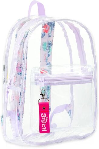 Stitch Clear Mini Backpack - 13" Stitch Iconic Transparent Small Backpack with Front Pocket, Water Bottle, Stickers Bundle | Adjusts to Fit Teens, Adults, Women in Kuwait