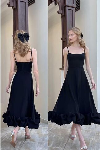 Women's Midi Prom Dresses Flounce Bustier Trim Ruffle Formal Wedding Party Dress Tea Length in Kuwait
