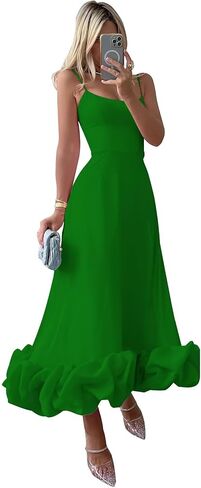 Women's Midi Prom Dresses Flounce Bustier Trim Ruffle Formal Wedding Party Dress Tea Length in Kuwait