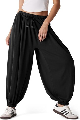 MOOSLOVER Women Pleated Balloon Pants Elastic Waist Baggy Harem Pant Comfy Loose Casual Workout Pants with Pockets in Kuwait