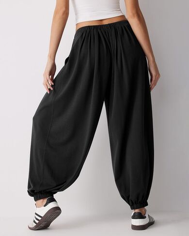 MOOSLOVER Women Pleated Balloon Pants Elastic Waist Baggy Harem Pant Comfy Loose Casual Workout Pants with Pockets in Kuwait