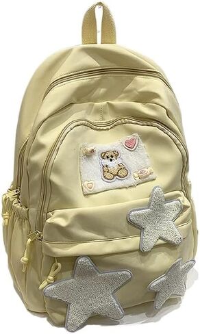 Aesthetic Stripe Backpack Cute Daypack Large Big Capacity Backpack with Accessories (White) in Saudi Arabia
