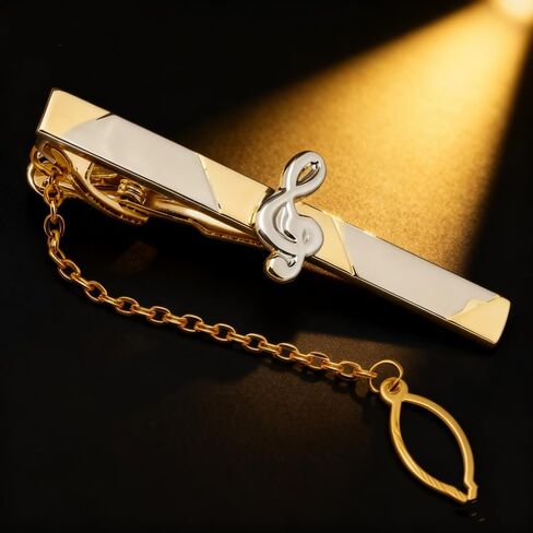 Men's Gold 3D Musical Instrument Tie Clip - Note Pattern Tie Clip, Comes with Gift Box, Suitable for Personal Use by Music Enthusiasts. in Saudi Arabia