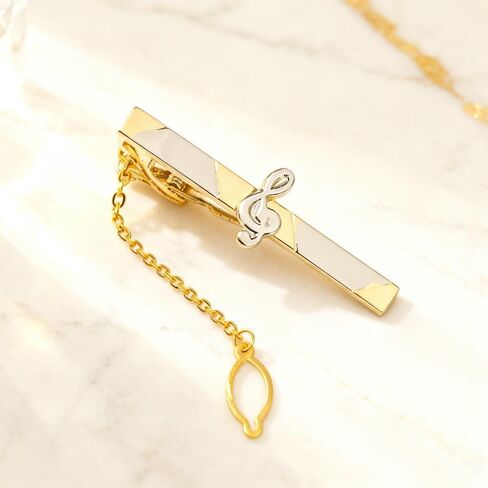 Men's Gold 3D Musical Instrument Tie Clip - Note Pattern Tie Clip, Comes with Gift Box, Suitable for Personal Use by Music Enthusiasts. in Saudi Arabia