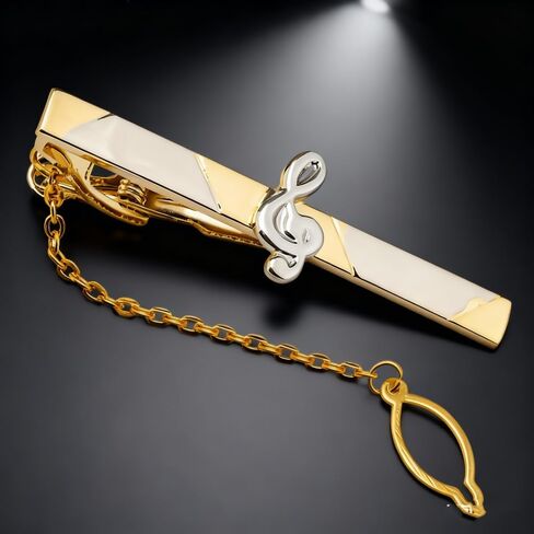 Men's Gold 3D Musical Instrument Tie Clip - Note Pattern Tie Clip, Comes with Gift Box, Suitable for Personal Use by Music Enthusiasts. in Saudi Arabia