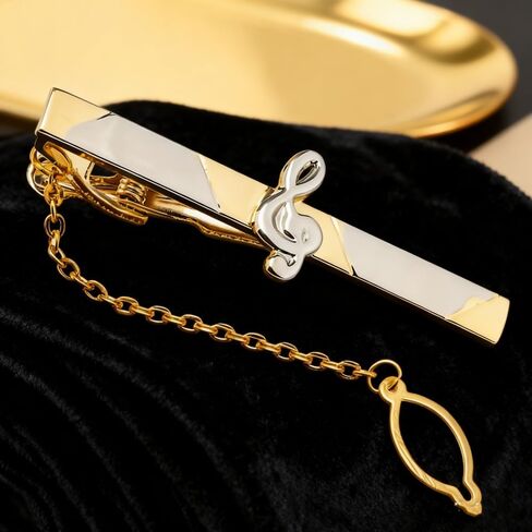Men's Gold 3D Musical Instrument Tie Clip - Note Pattern Tie Clip, Comes with Gift Box, Suitable for Personal Use by Music Enthusiasts. in Saudi Arabia