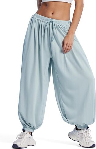 MOOSLOVER Women Pleated Balloon Pants Elastic Waist Baggy Harem Pant Comfy Loose Casual Workout Pants with Pockets in Kuwait
