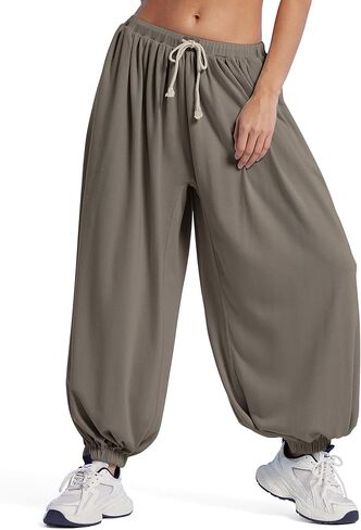 MOOSLOVER Women Pleated Balloon Pants Elastic Waist Baggy Harem Pant Comfy Loose Casual Workout Pants with Pockets in Kuwait