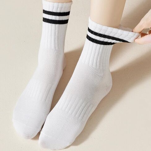 12 Pairs Unisex Striped Crew Socks, Retro Novelty Cotton Crew Socks, Stretchy Casual Athletic Socks for Everyday Wear, Soft Breathable Cotton, Shoe Size 4–9 in Saudi Arabia