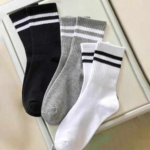 12 Pairs Unisex Striped Crew Socks, Retro Novelty Cotton Crew Socks, Stretchy Casual Athletic Socks for Everyday Wear, Soft Breathable Cotton, Shoe Size 4–9 in Saudi Arabia