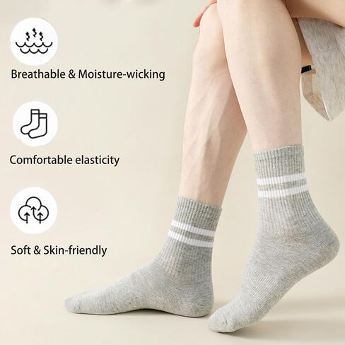 12 Pairs Unisex Striped Crew Socks, Retro Novelty Cotton Crew Socks, Stretchy Casual Athletic Socks for Everyday Wear, Soft Breathable Cotton, Shoe Size 4–9 in Saudi Arabia