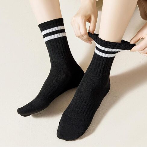 12 Pairs Unisex Striped Crew Socks, Retro Novelty Cotton Crew Socks, Stretchy Casual Athletic Socks for Everyday Wear, Soft Breathable Cotton, Shoe Size 4–9 in Saudi Arabia