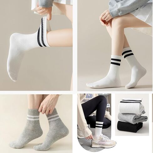12 Pairs Unisex Striped Crew Socks, Retro Novelty Cotton Crew Socks, Stretchy Casual Athletic Socks for Everyday Wear, Soft Breathable Cotton, Shoe Size 4–9 in Saudi Arabia