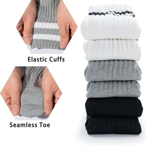 12 Pairs Unisex Striped Crew Socks, Retro Novelty Cotton Crew Socks, Stretchy Casual Athletic Socks for Everyday Wear, Soft Breathable Cotton, Shoe Size 4–9 in Saudi Arabia