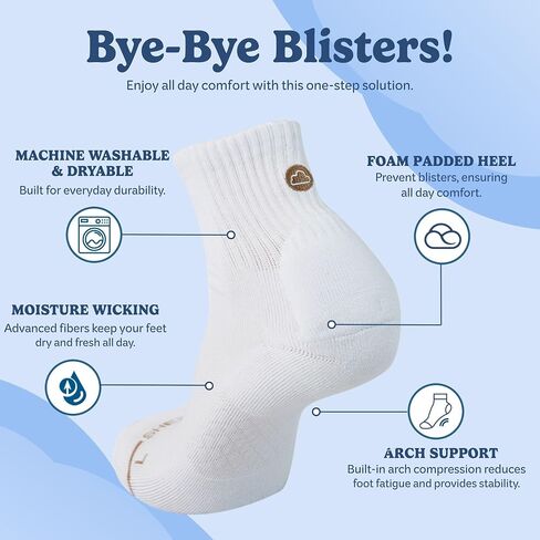 SHEZZA 3 pack- 2 White & 1 Black Anti-Blister Cushioned Heel Padded Quarter Sock Bundle- Size Small in Saudi Arabia