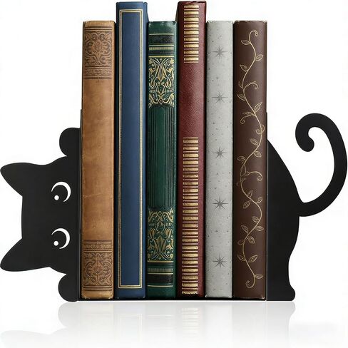 Peekaboo Cat Bookends for Shelves, Cute Black Metal Decorative Book Ends, Heavy Duty Rustproof Book Stoppers for Home Office & Study Desk, Ideal Gift for Cat Lovers & Book Lovers in Kuwait