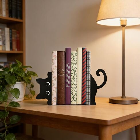 Peekaboo Cat Bookends for Shelves, Cute Black Metal Decorative Book Ends, Heavy Duty Rustproof Book Stoppers for Home Office & Study Desk, Ideal Gift for Cat Lovers & Book Lovers in Kuwait