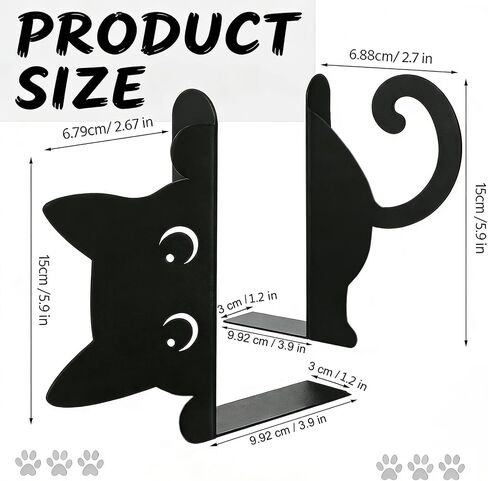 Peekaboo Cat Bookends for Shelves, Cute Black Metal Decorative Book Ends, Heavy Duty Rustproof Book Stoppers for Home Office & Study Desk, Ideal Gift for Cat Lovers & Book Lovers in Kuwait