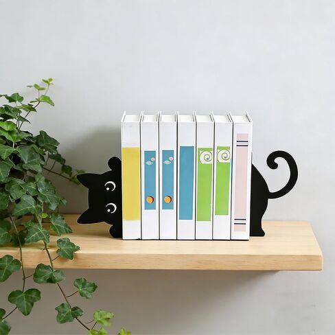 Peekaboo Cat Bookends for Shelves, Cute Black Metal Decorative Book Ends, Heavy Duty Rustproof Book Stoppers for Home Office & Study Desk, Ideal Gift for Cat Lovers & Book Lovers in Kuwait