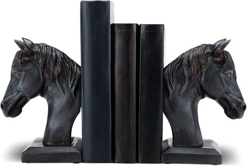 Set of 2 Horse Head Bookends Brown Antique Heavy Duty Book Ends Resin Decorative Art Bookends for Derby Day Vintage Home Office Desk Decoration Horse Lovers Gifts in Kuwait