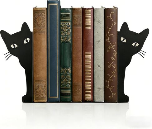 Peekaboo Cat Bookends for Shelves, Cute Black Metal Decorative Book Ends, Heavy Duty Rustproof Book Stoppers for Home Office & Study Desk, Ideal Gift for Cat Lovers & Book Lovers in Kuwait