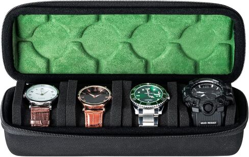 4 slots Watch travel case, hard watch box storage organize holder, with soft foam insert fit watches up to 55mm face,green microfiber lining in Saudi Arabia